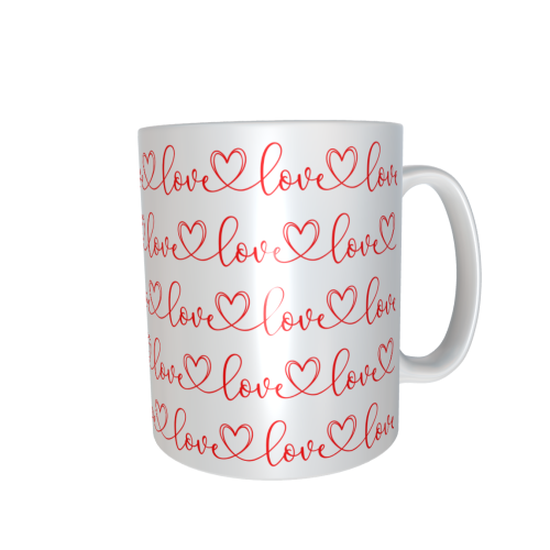 Cup with heart pattern white - Love - panoramic print - desired print optional